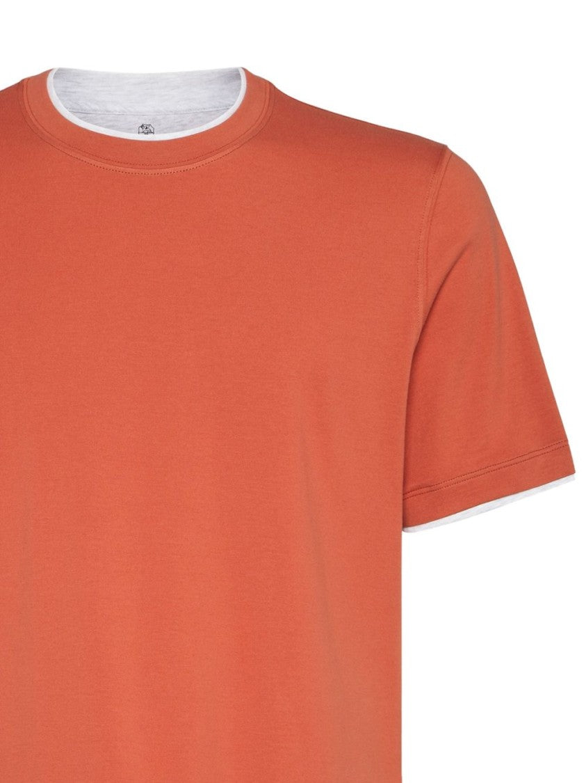 Brunello Cucinelli Short-Sleeved T-Shirt With White Trim And Relaxed Fit