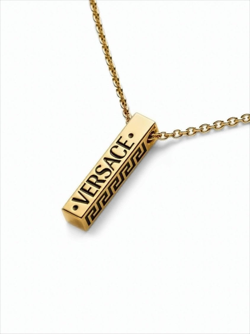 Versace Gold-Tone Metal Necklace With Rectangular Pendant