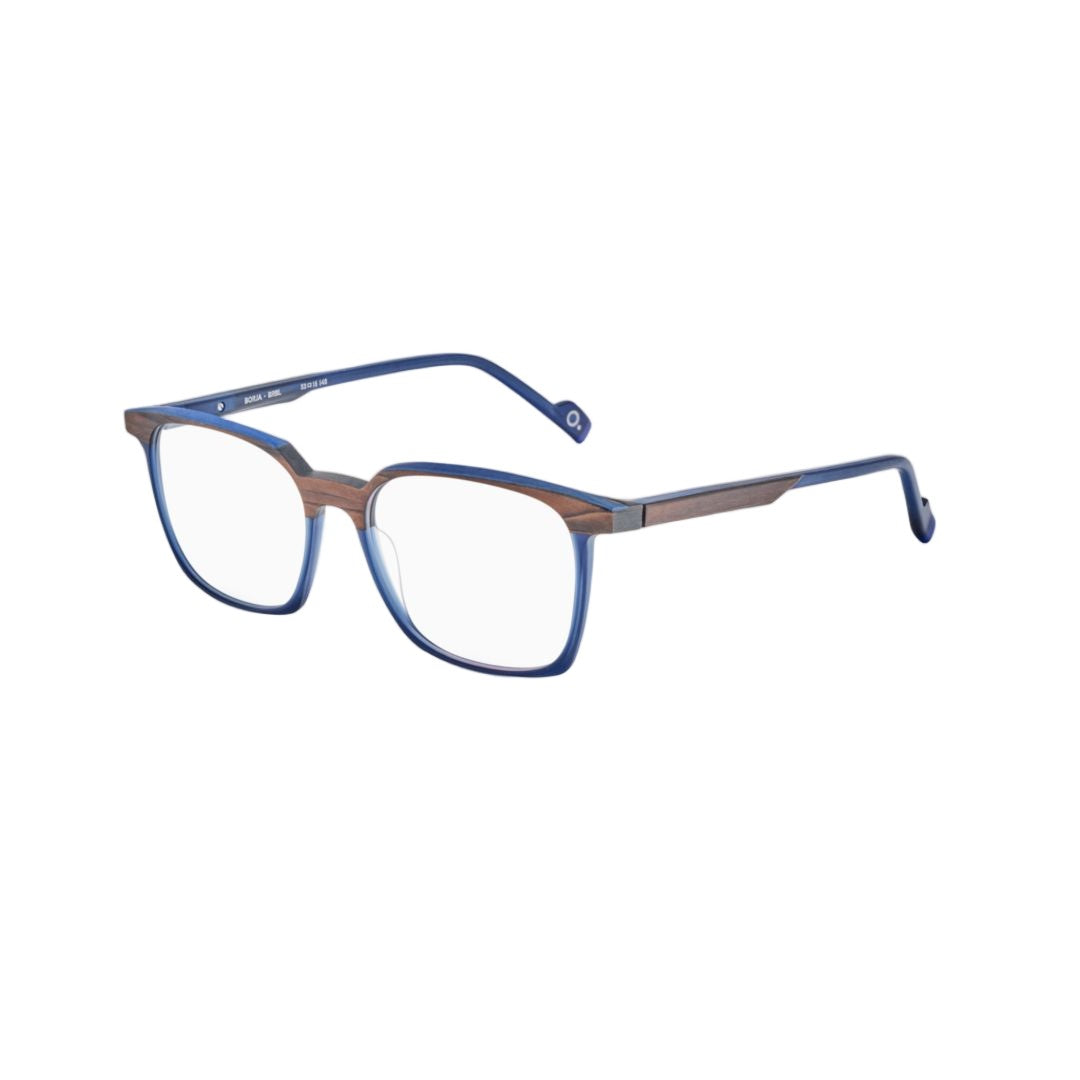 Etnia Barcelona Borja Wood-Textured Rectangular Eyeglasses With Blue Accents