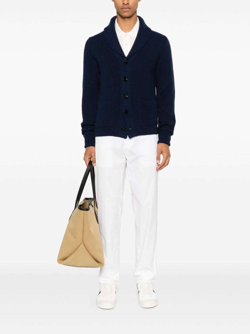 Tom Ford Navy Blue Cashmere Cardigan With Shawl Collar