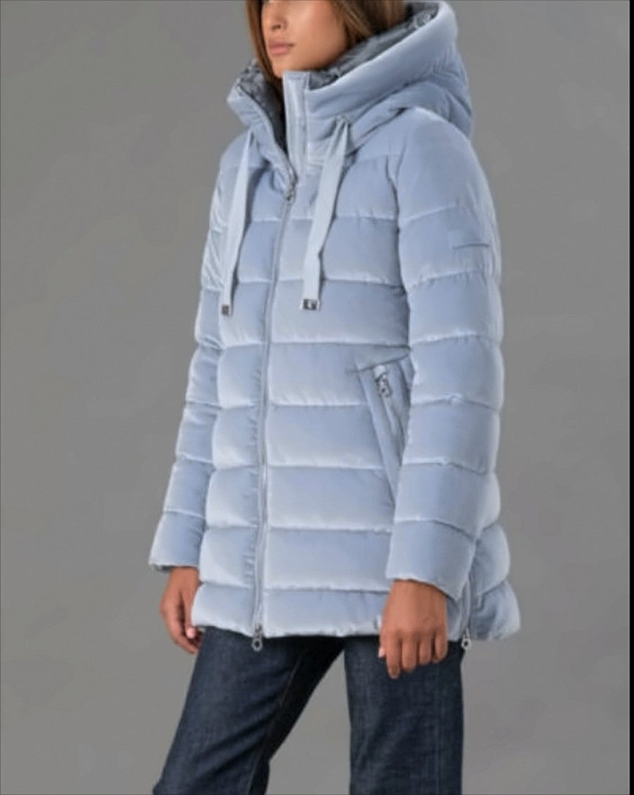 Rihunik Medium-Weight Velvet Down Coat With A-Line Silhouette