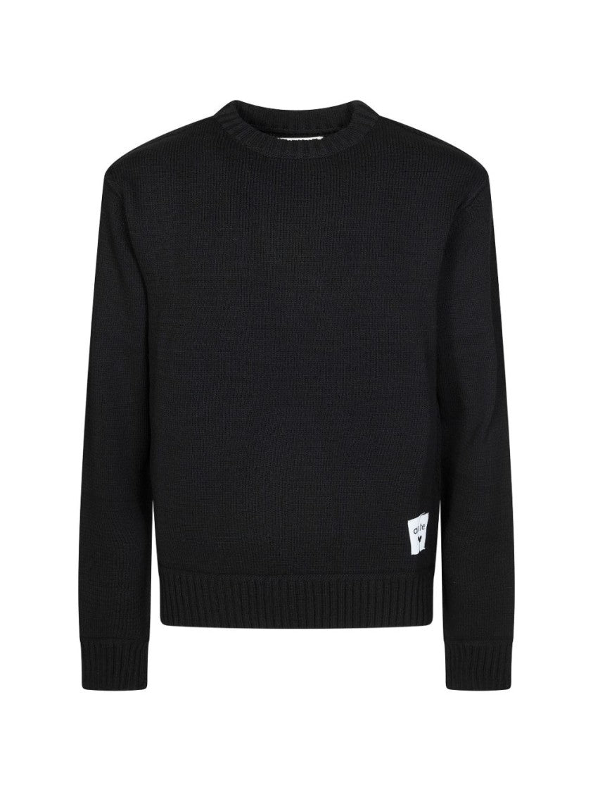 Arte Ribbed Hem Crew Neck Black Sweater With Subtle Branding