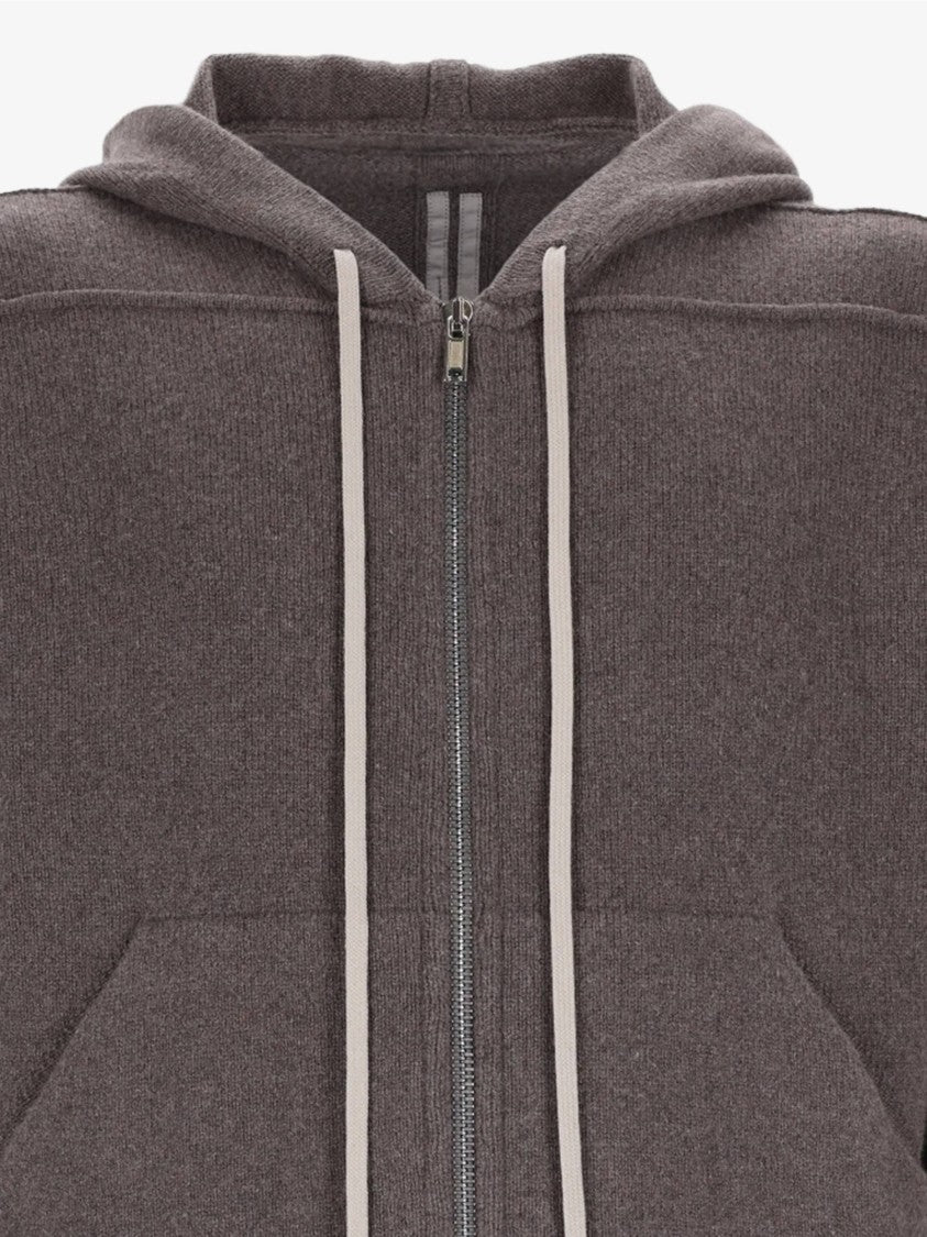 Rick Owens Plush Cashmere Drawstring Zip-Up Hoodie