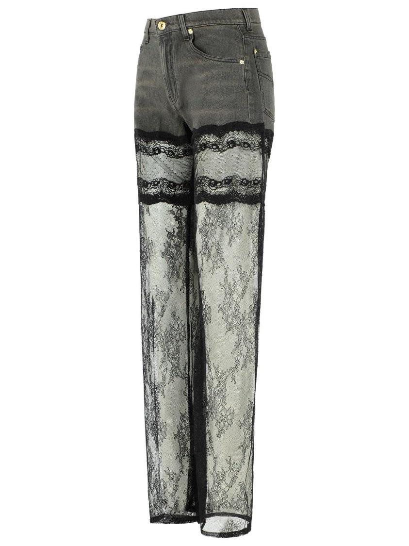 Blumarine Grey And Black Denim And Lace Jeans