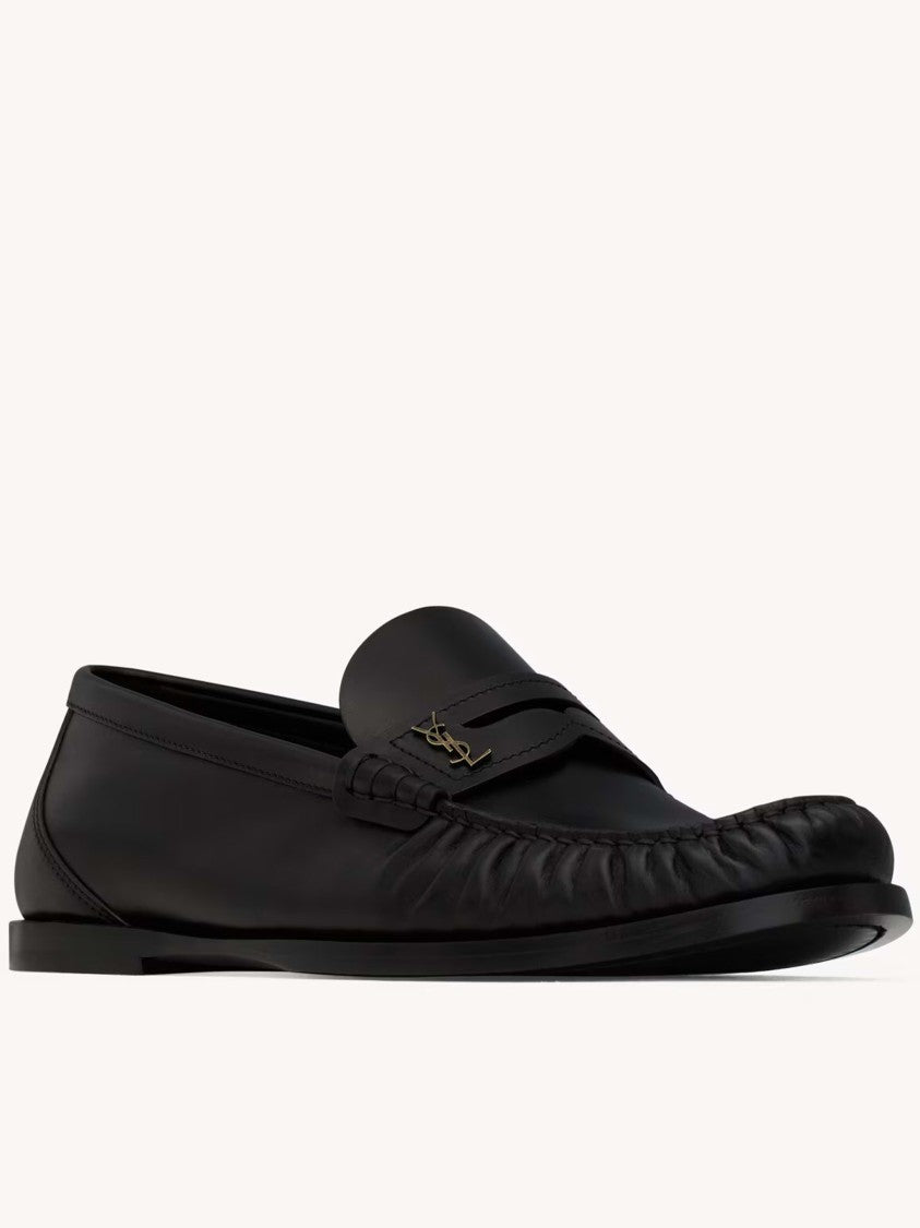 Saint Laurent Black Laurent Moccasin Leather Flats