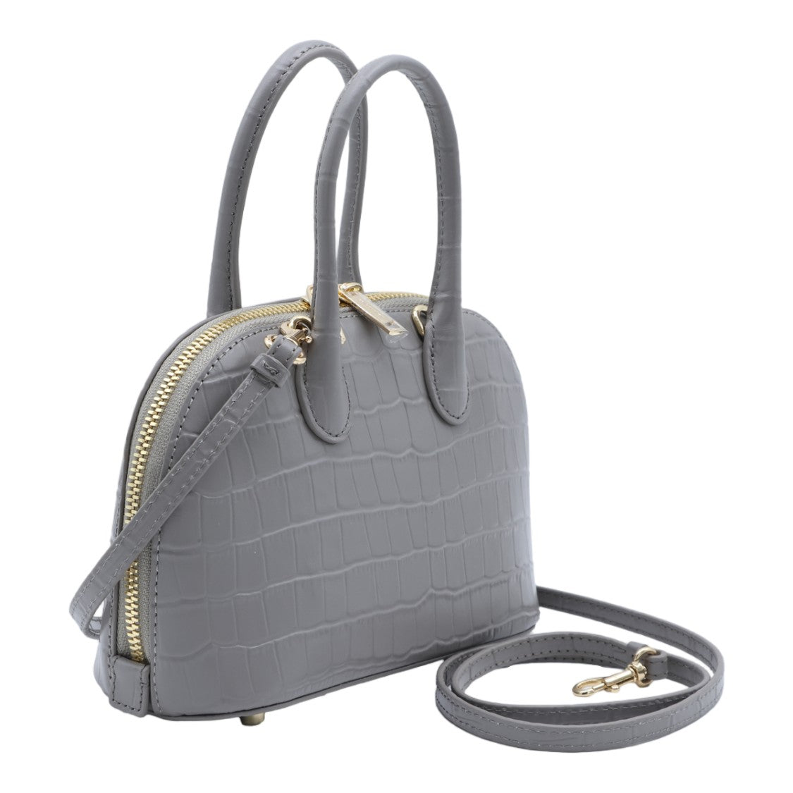 Self-Portrait Black Crocodile-Embossed Structured Small Top-Handle Bag