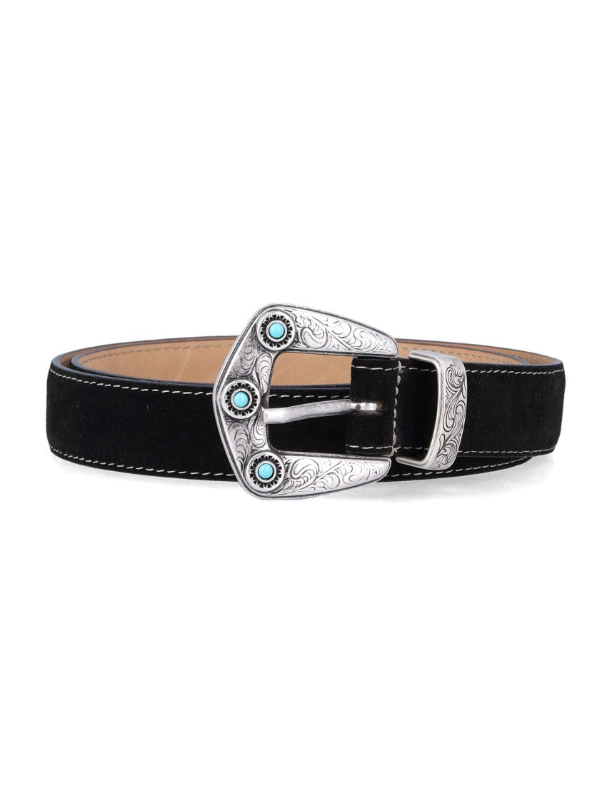 Mancini 1979 Calvin Western-Inspired Suede Belt With Turquoise Accents