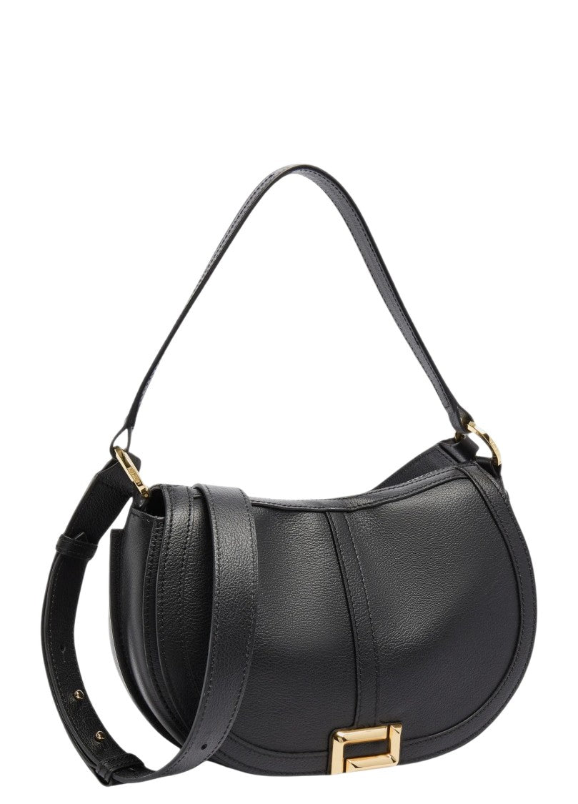 Lancel Celeste Black Crescent Calfskin Leather Shoulder Bag