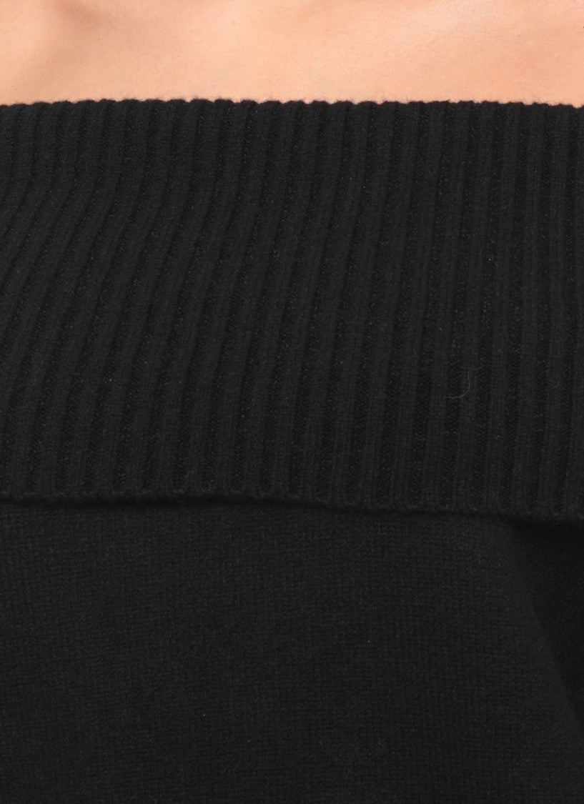 Loulou De Saison Black Off-Shoulder Ribbed Cashmere Sweater