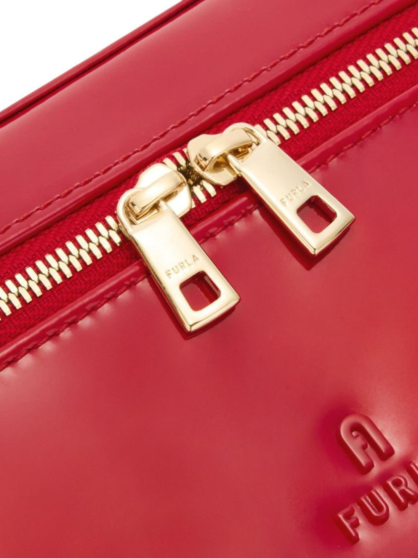 Furla Rectangular Patent Leather Gold Accent Shoulder Bag