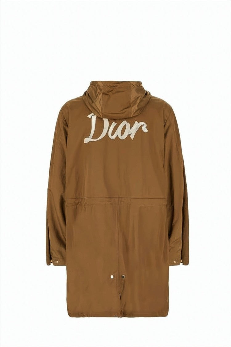 Christian Dior Brown Nylon Jacket With Hood And Script Logo