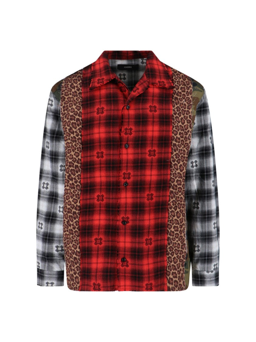 Amiri Mens Multi Spliced Ma Quad Cotton Flannel Shirt M