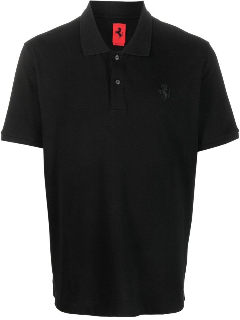 Ferrari Black Piqué Weave Polo Shirt With Embroidered Logo