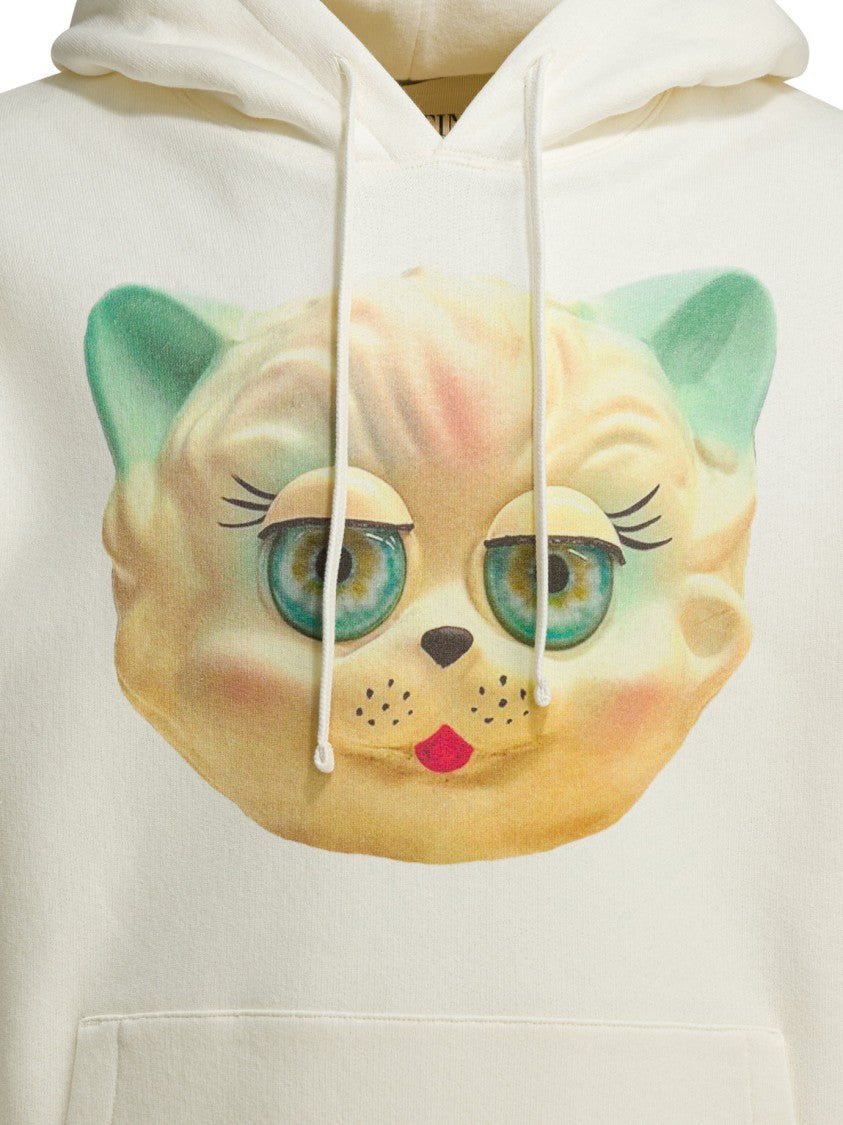 Valentino Cream Hoodie With Iconic Cat Face Graphic