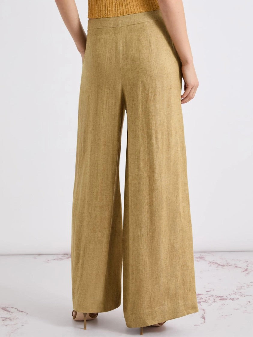 Marella Neutral Mllottelia Wide-Leg High Linen Pants