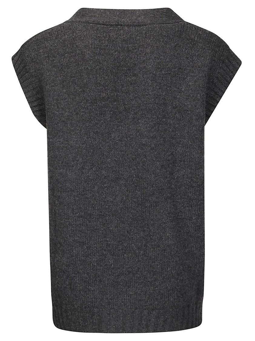 Be You Refined Cashmere Gilet With Contrasting Front Buttons And Deep Neckline