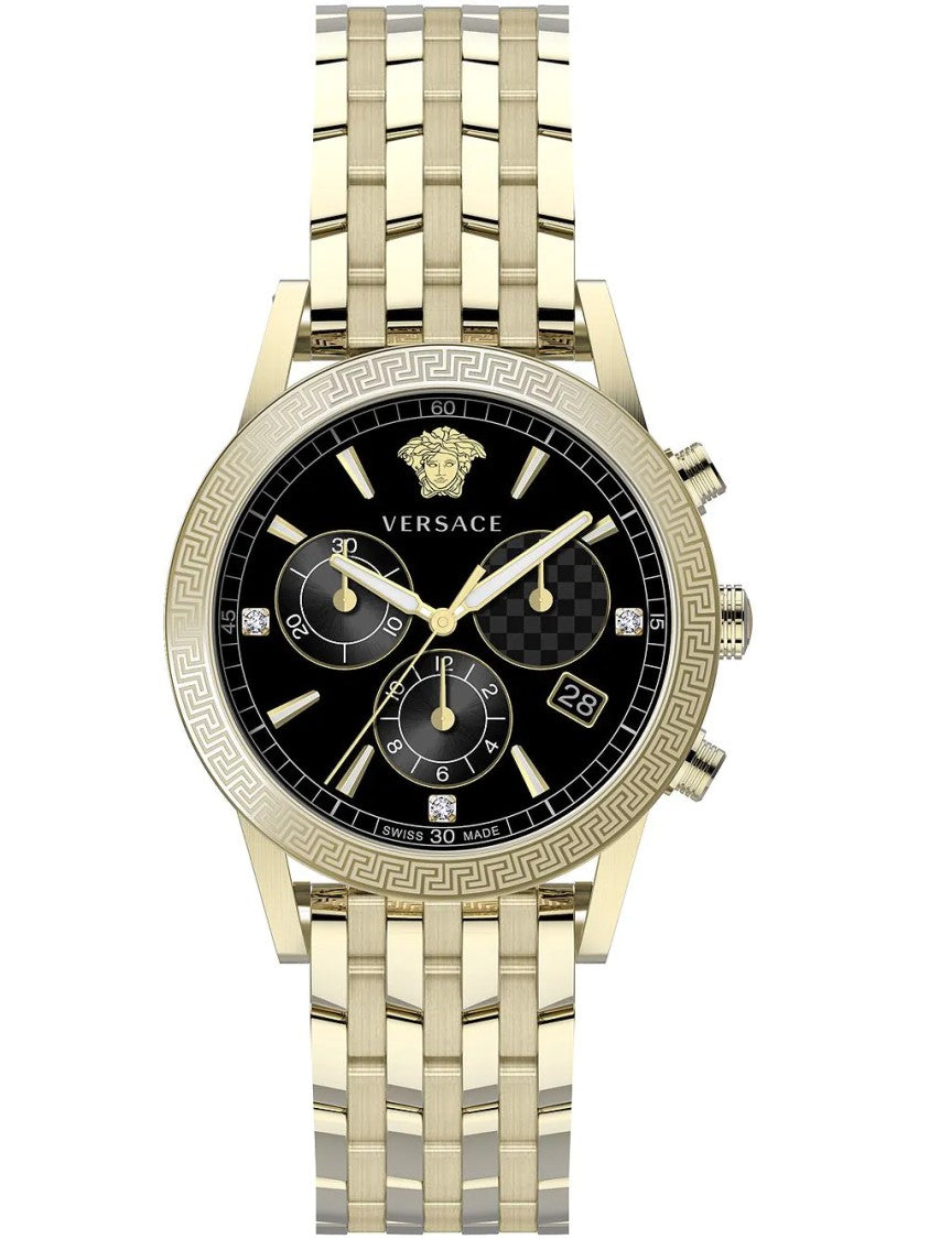 Versace V-Circle Analog Quartz Watch With Medusa Engraving And Steel Bracelet