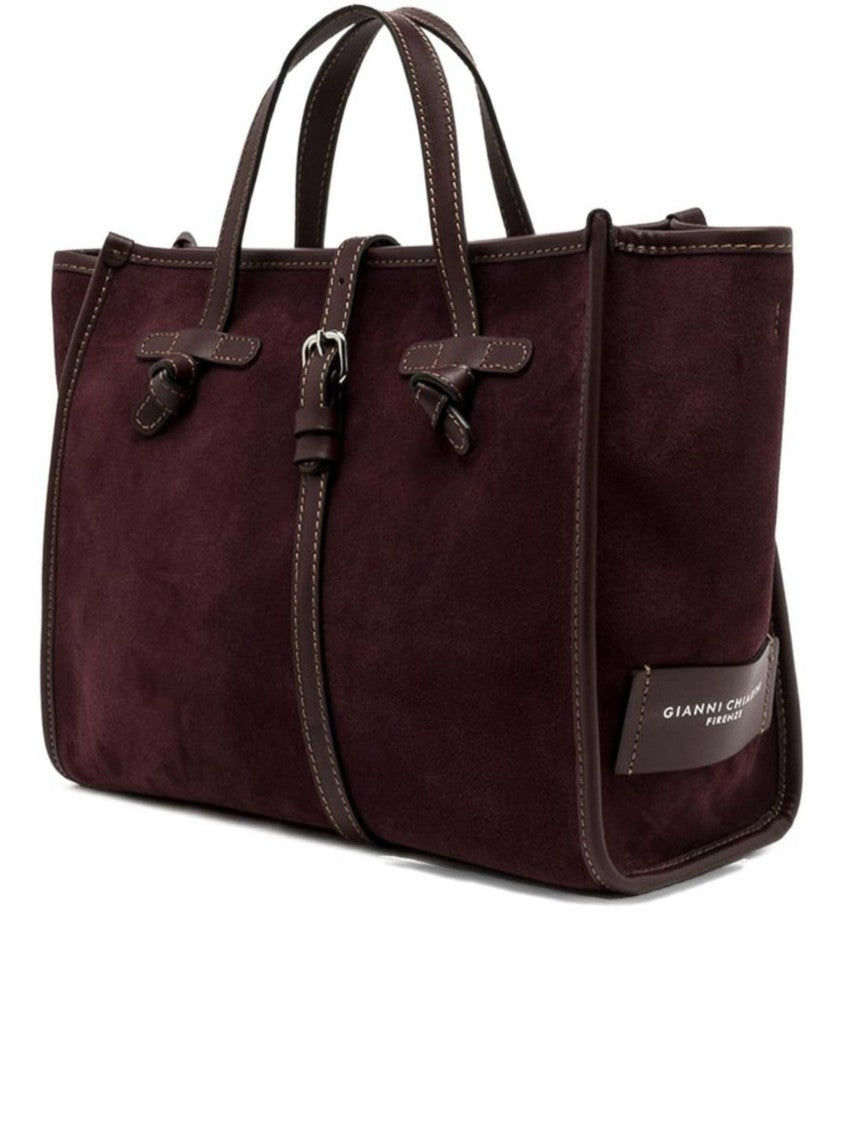 Gianni Chiarini Structured Burgundy Suede Tote Bag With Leather Trim