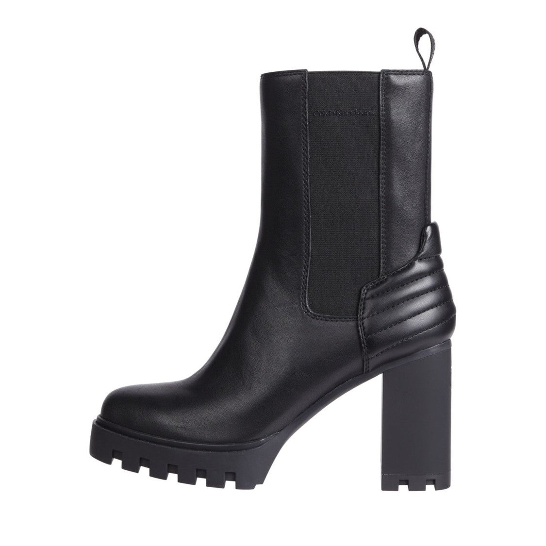 Calvin Klein Jeans Black Quilted High Block Heel Leather Chelsea Boots