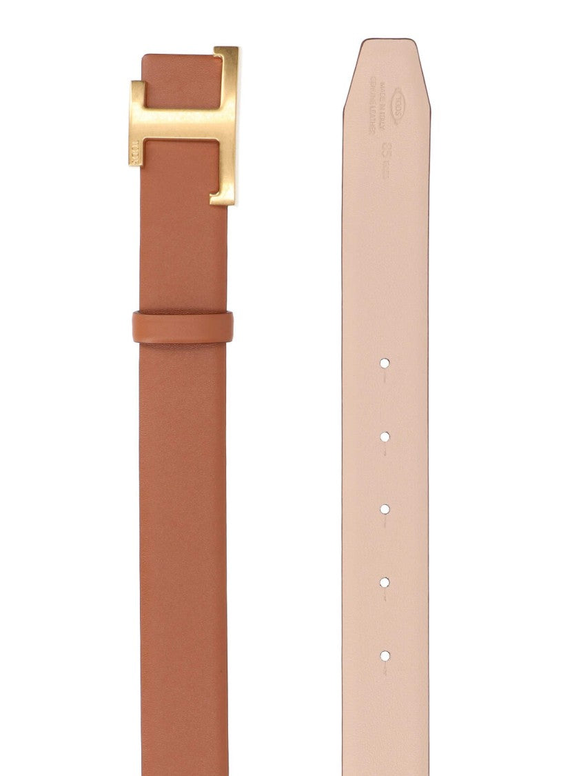 Tod's Reversible Hammered Leather Belt With Signature Gold-Tone Buckle