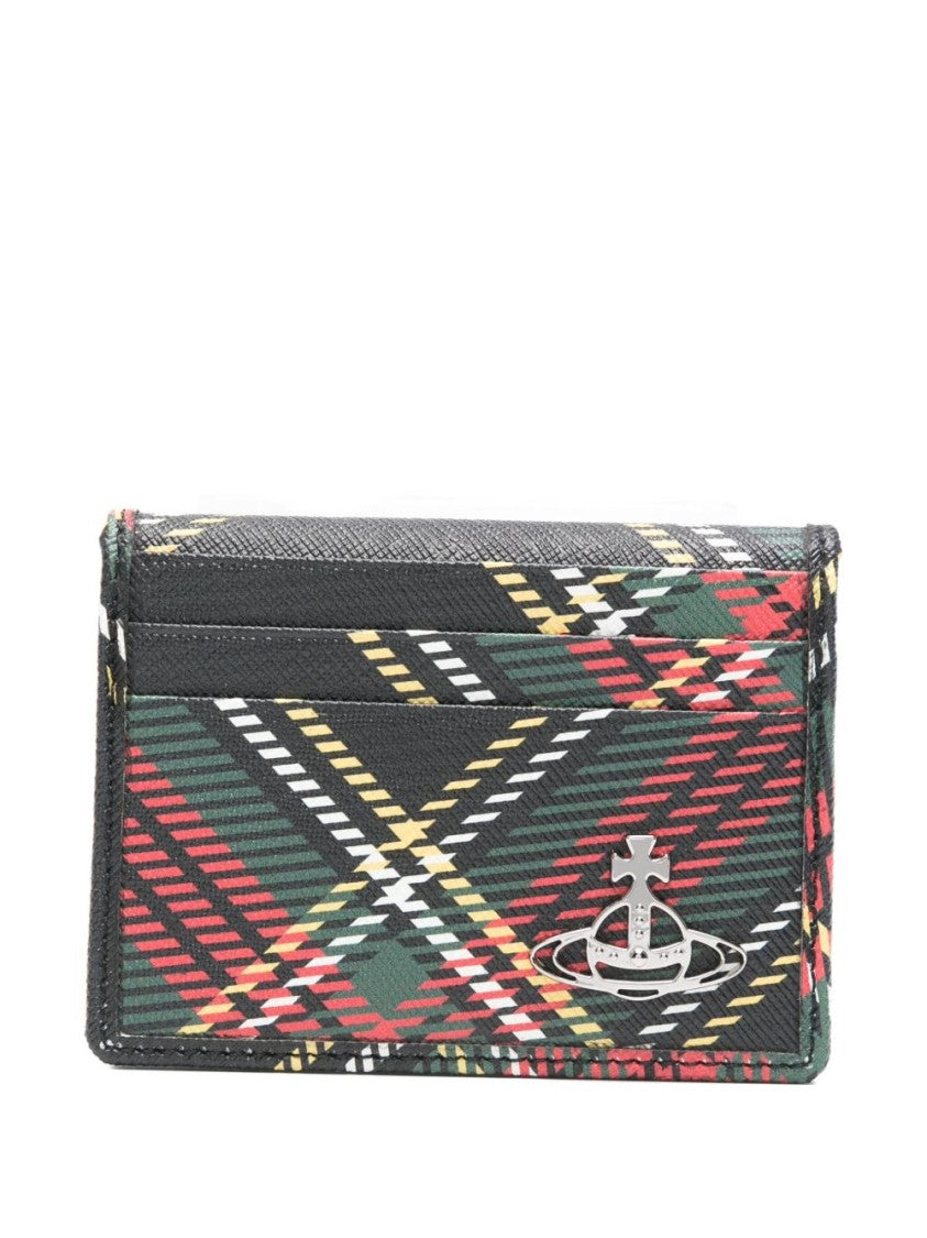 Vivienne Westwood Black Tartan Plaid Orb Emblem Wallet