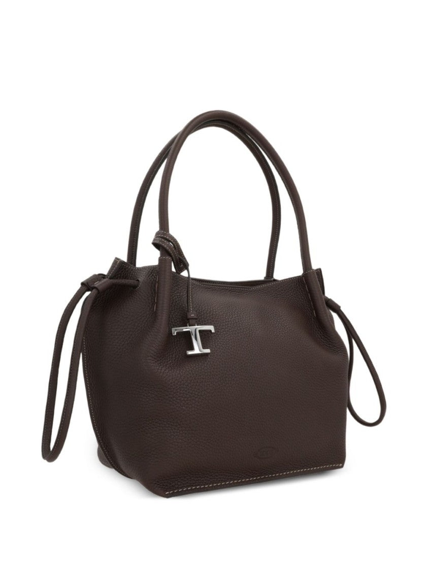 Tod's Structured Pebbled Leather Handbag With Silver-Tone Charm