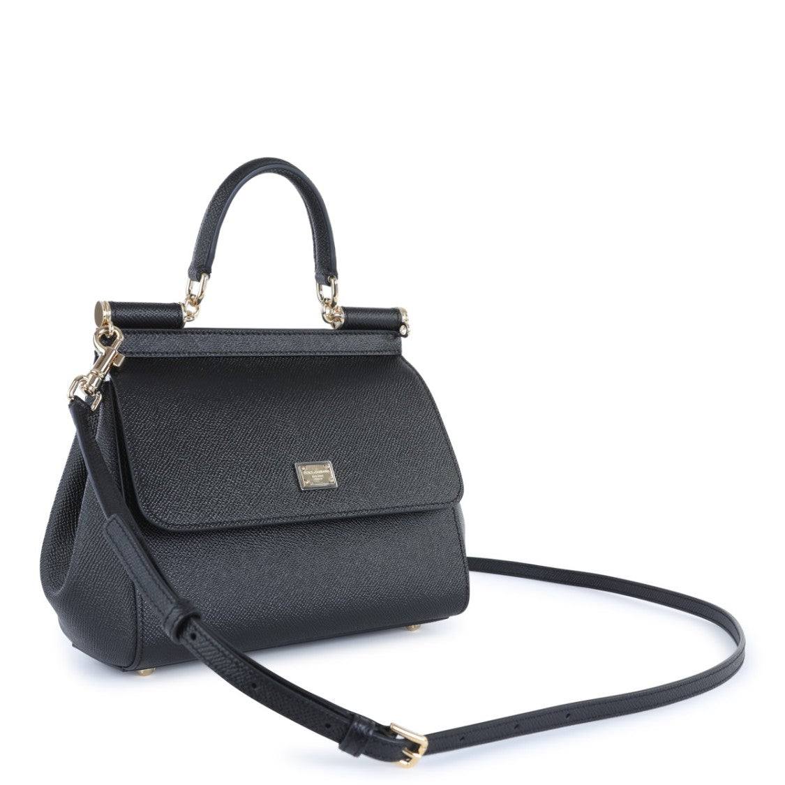 Dolce & Gabbana Structured Black Leather Sicily Small Top Handle Bag