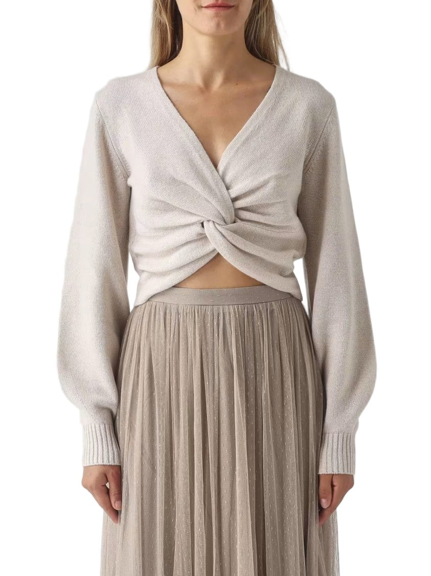 Twin-Set Cropped Knit Sweater With Twisted Knot Detail