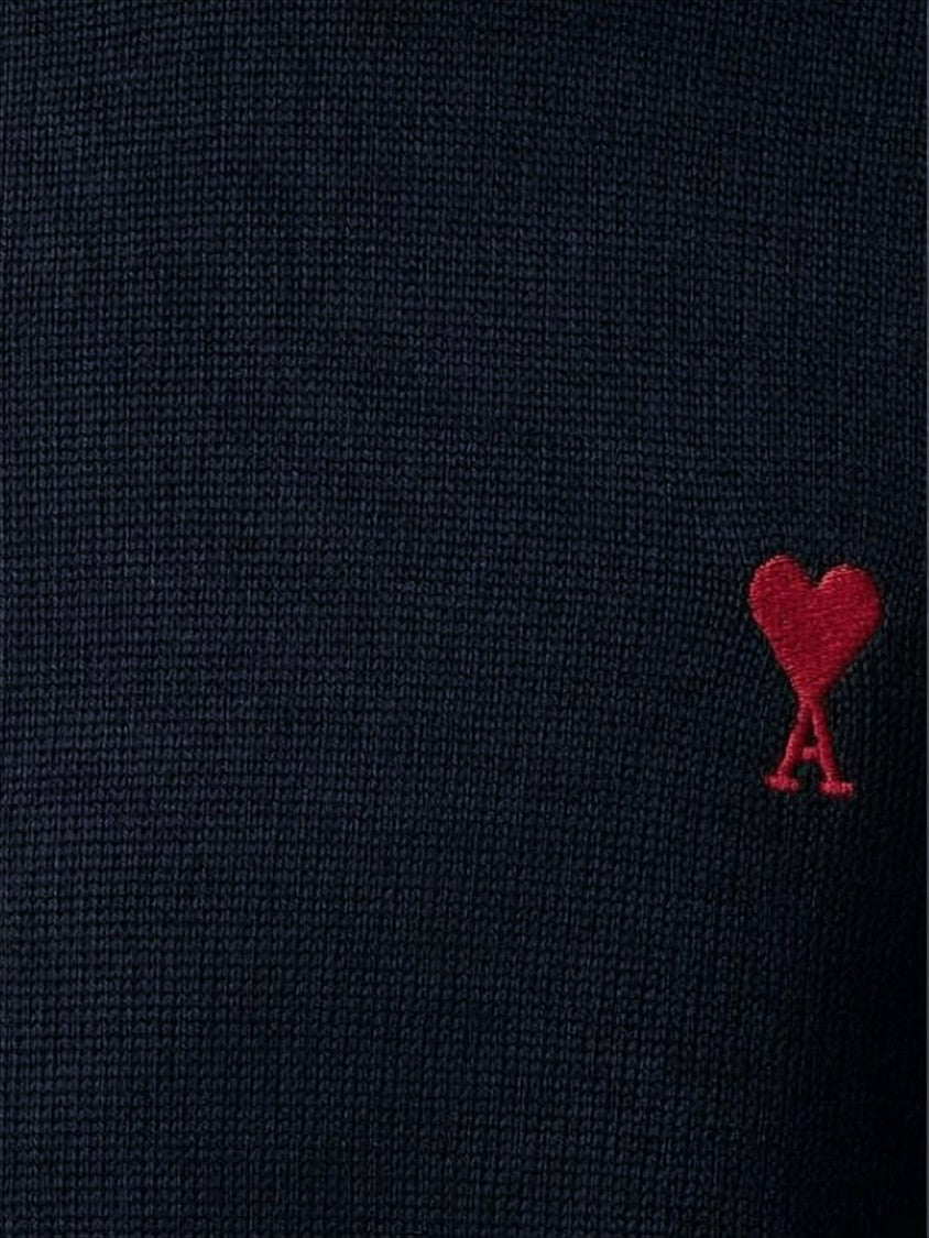 Ami Classic Crewneck Wool Sweater With Subtle Heart Emblem