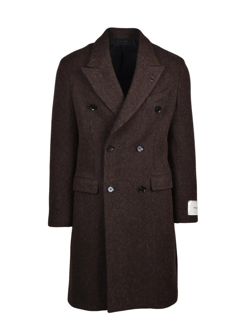 Paoloni Brown Lined Double-Breasted Wool-Blend Coat