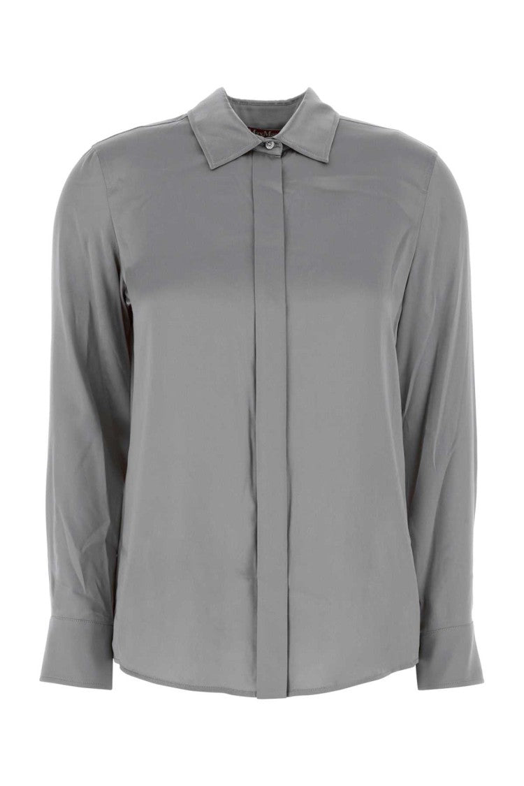 Mm Studio Powder Blue Stretch Satin Baden Shirt