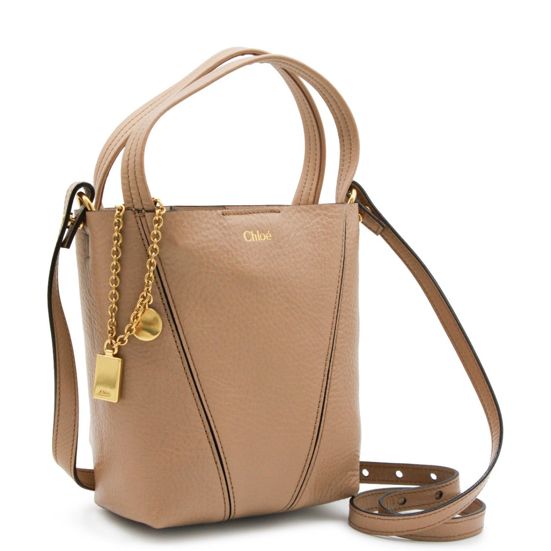 Chloé Structured Beige Leather Spin Tote With Charms