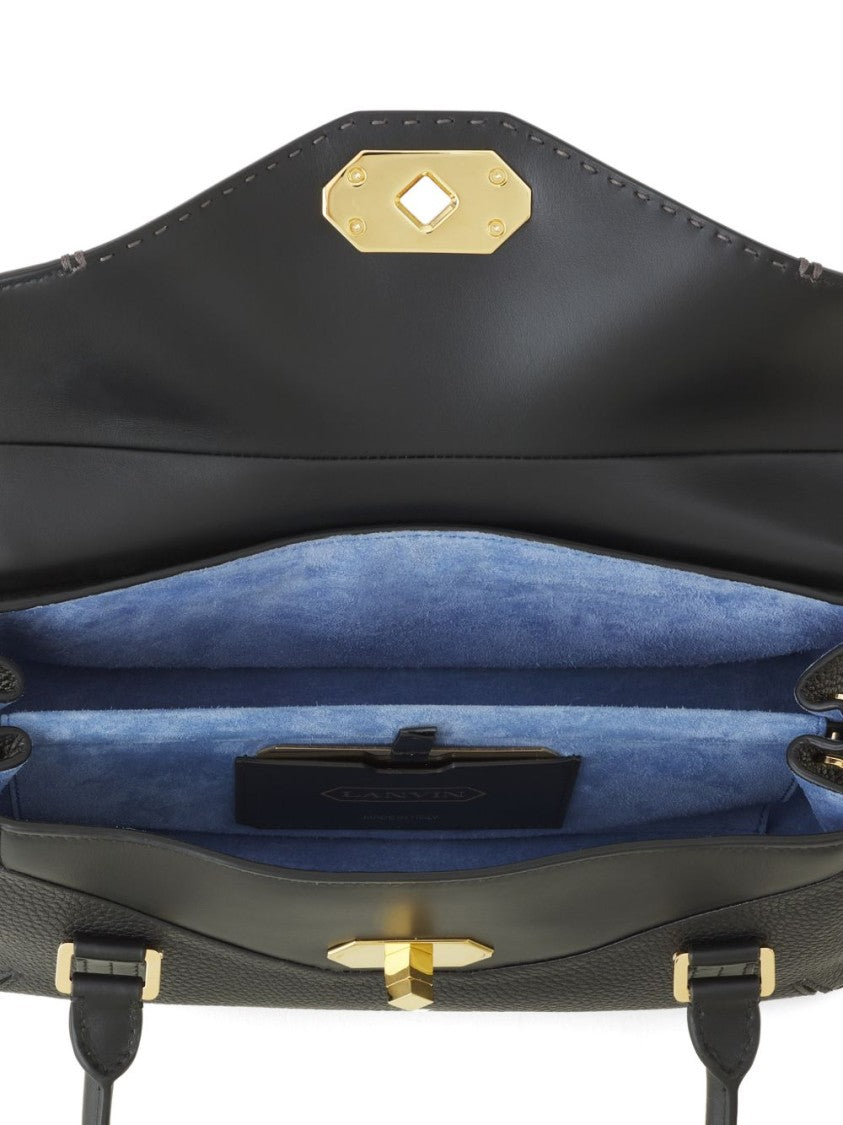 Lanvin Black Leather Top Handle Seam Bag