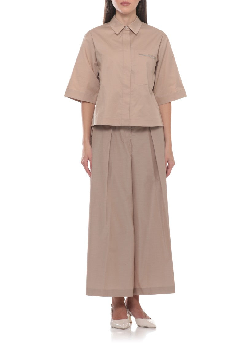 Peserico Brown Cotton Embellished Shirt