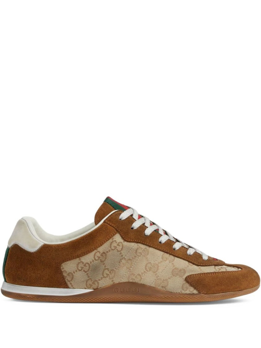 Gucci Monogram-Patterned Suede And Fabric Flat Shoes
