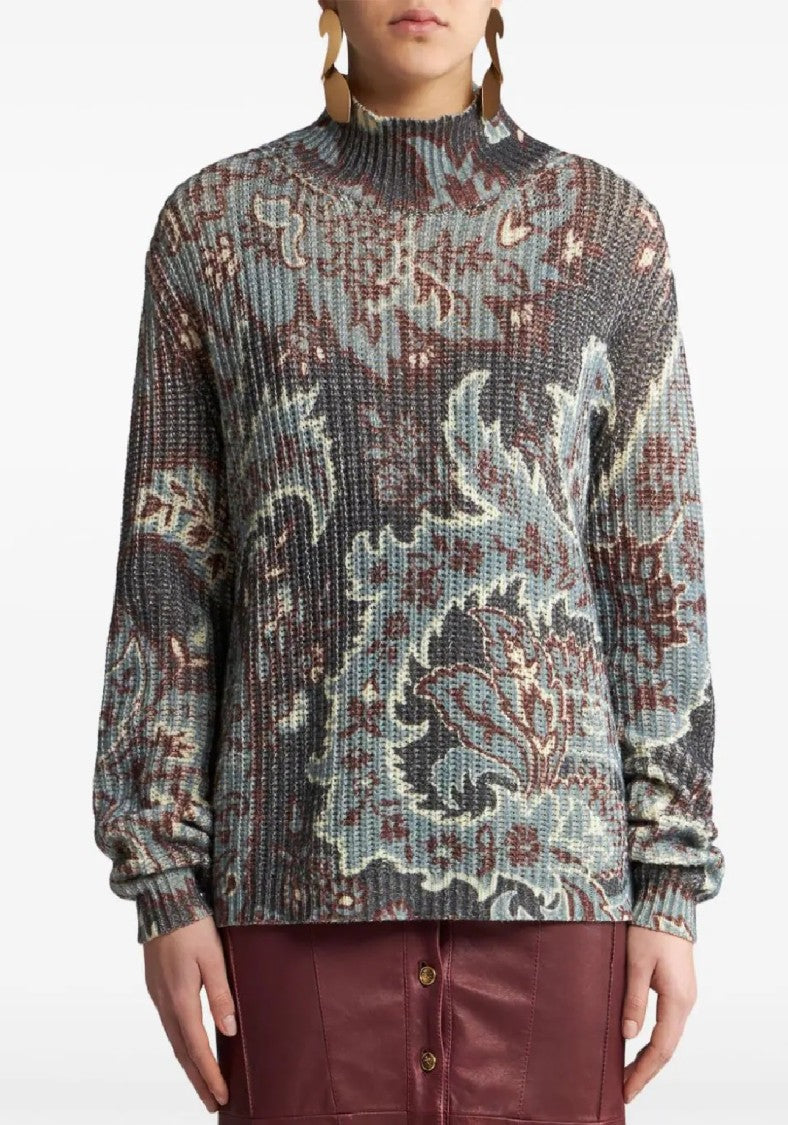 Etro Floral Knit Top With High Neck
