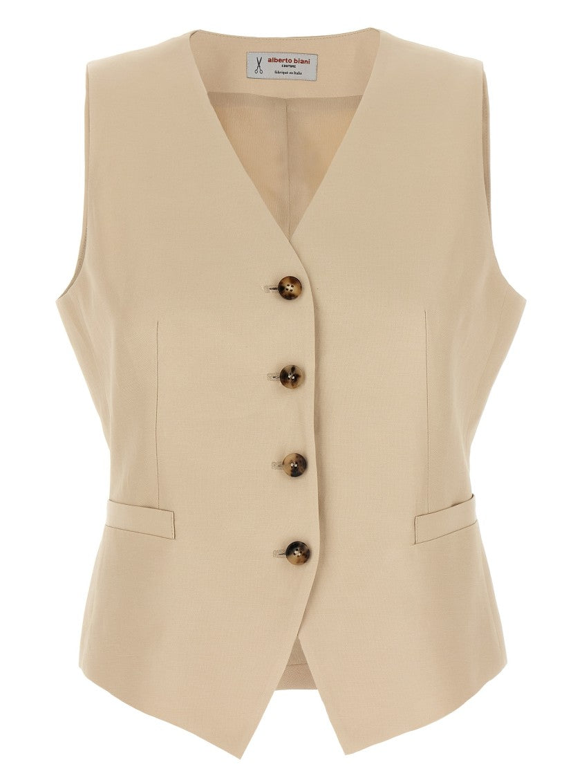 Alberto Biani Tailored Viscose-Linen Vest With V-Neck