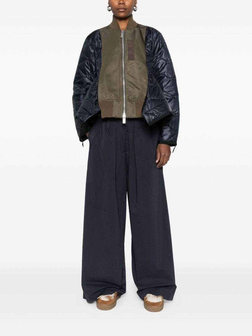 Sacai Quilted Olive Green And Navy Boxy Jacket