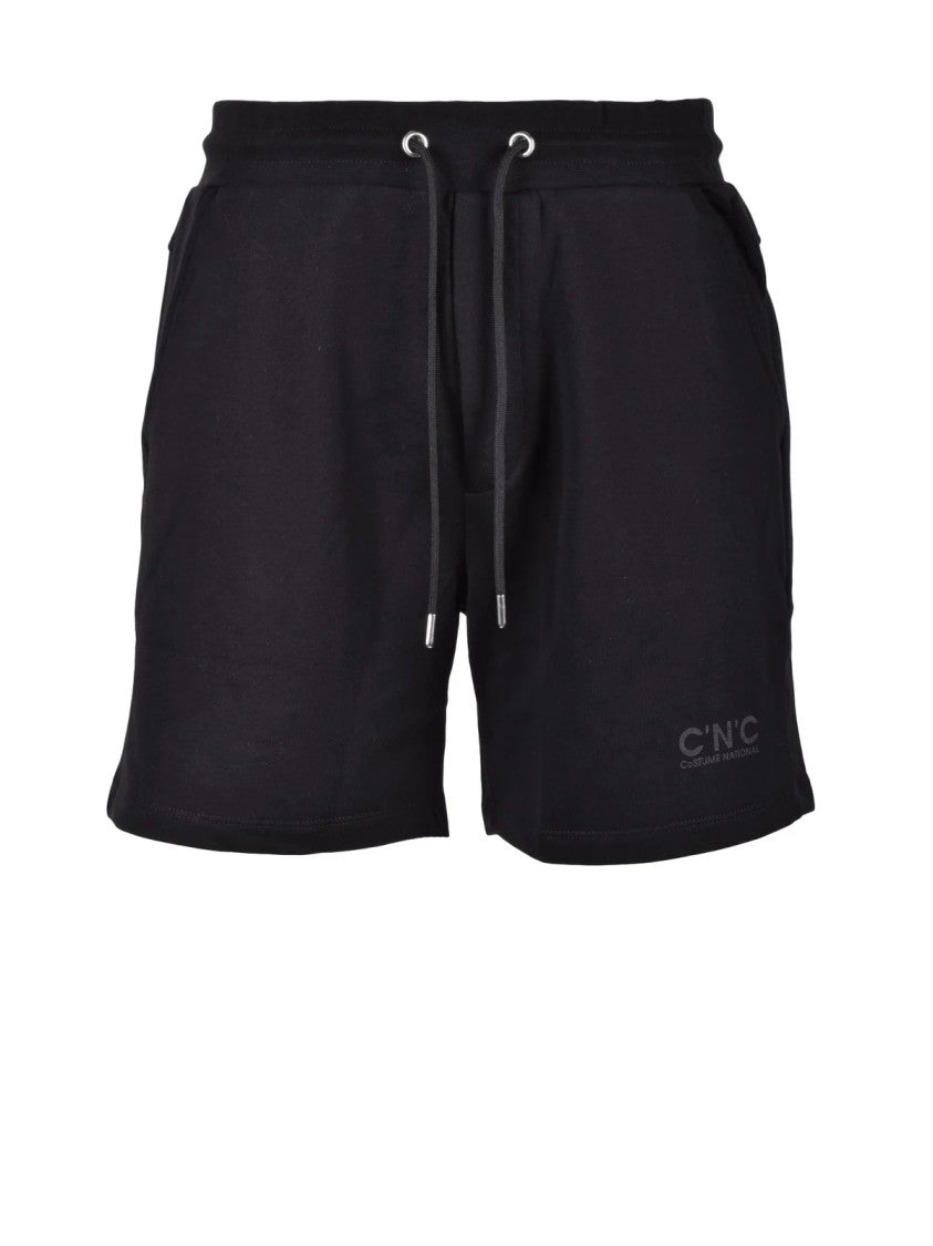 Costume National Black Sweatshirt Elasticated Waistband Cotton Shorts