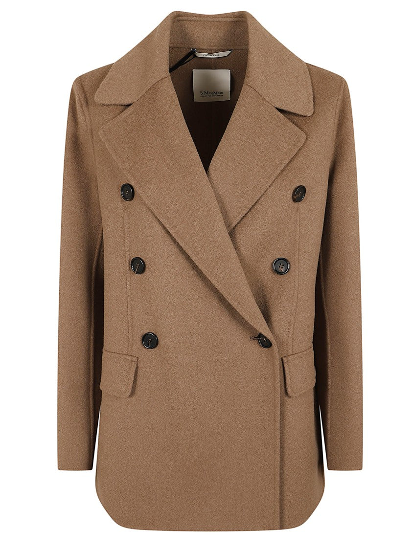 Max Mara Double-Breasted Short Pea Coat With Wide Lapel