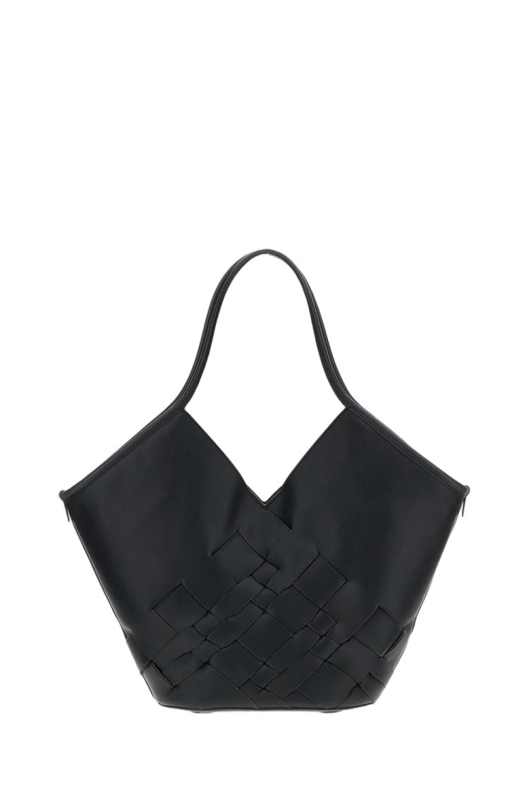 Hereu Black Calf Leather Woven Tote Bag