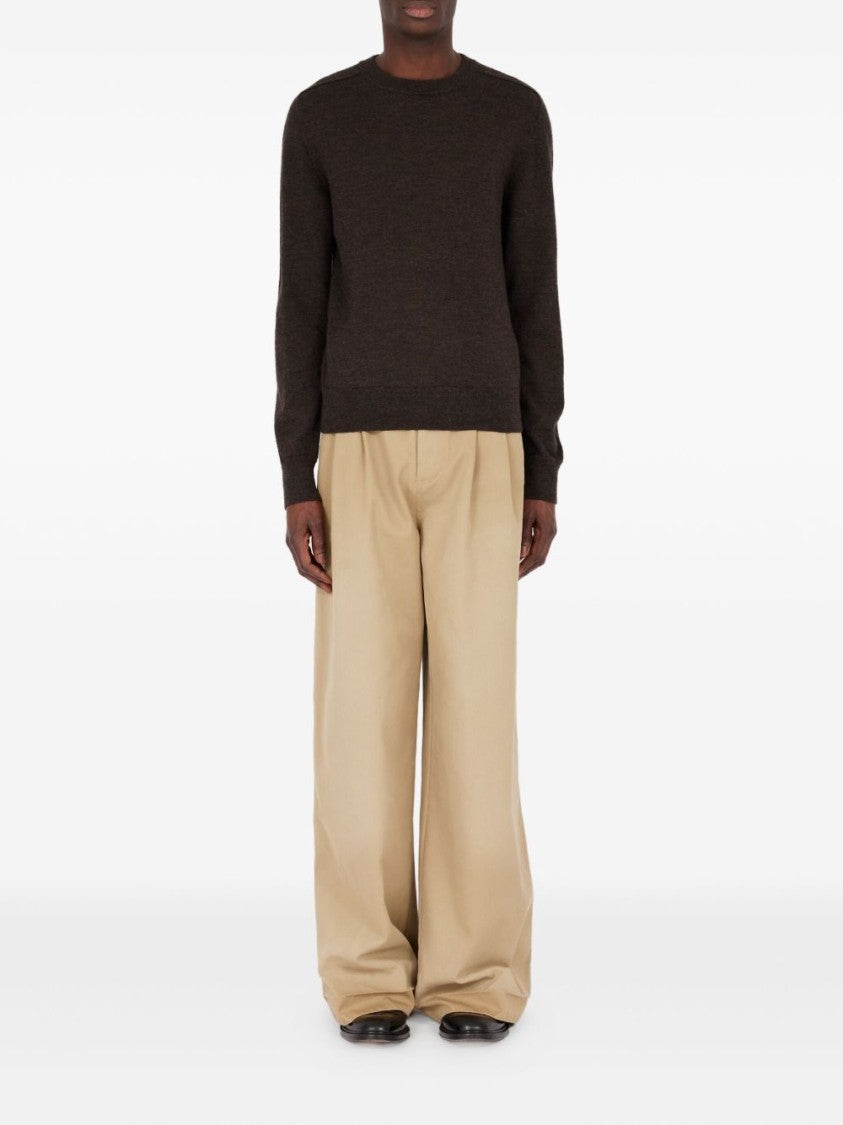 Maison Margiela Brown Crew Neck Sweater With Elbow Patches And Fitted Waist