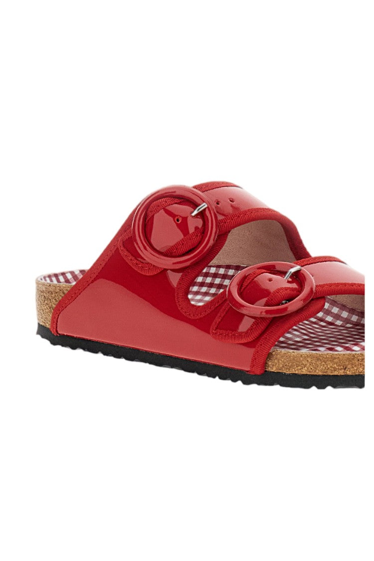 Birkenstock Ballet Flat Red Patent Leather Arizona Sandal With Round Buckles