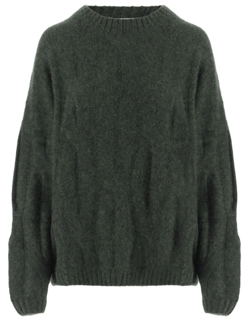 Allude Dark Green Ribbed Crewneck Cashmere-Silk Sweater