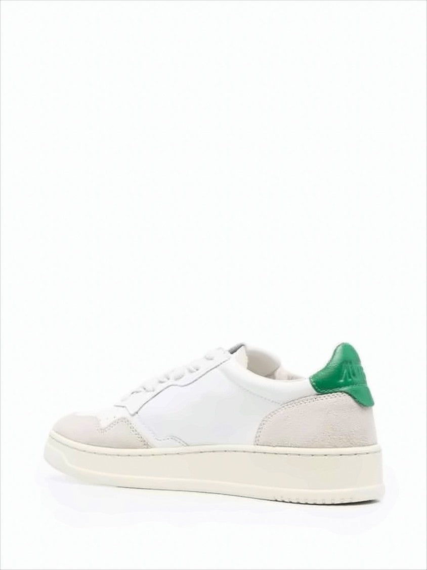Autry Low-Top Sneakers With Beige Suede Overlays And Green Heel Tab