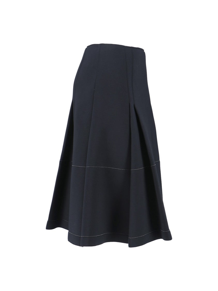 Marni Pleated Midi Skirt With Logo Patch – Blue