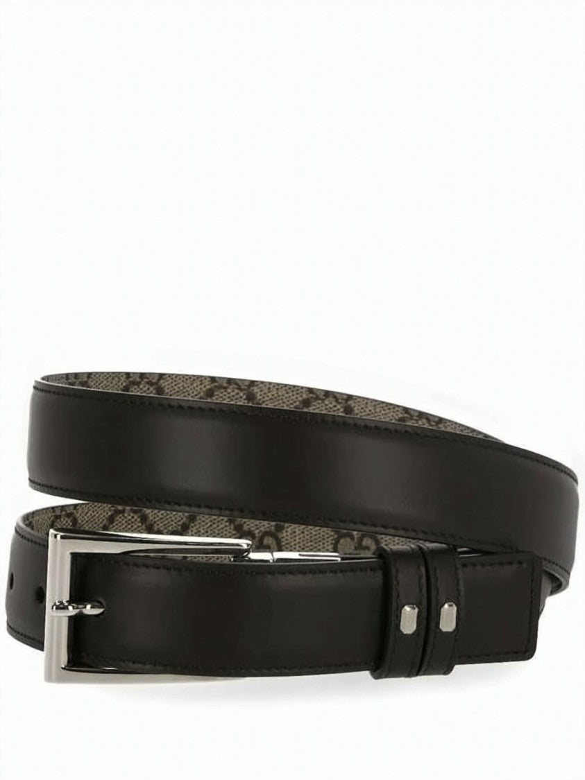 Gucci Reversible Black Leather And Monogram Canvas Belt
