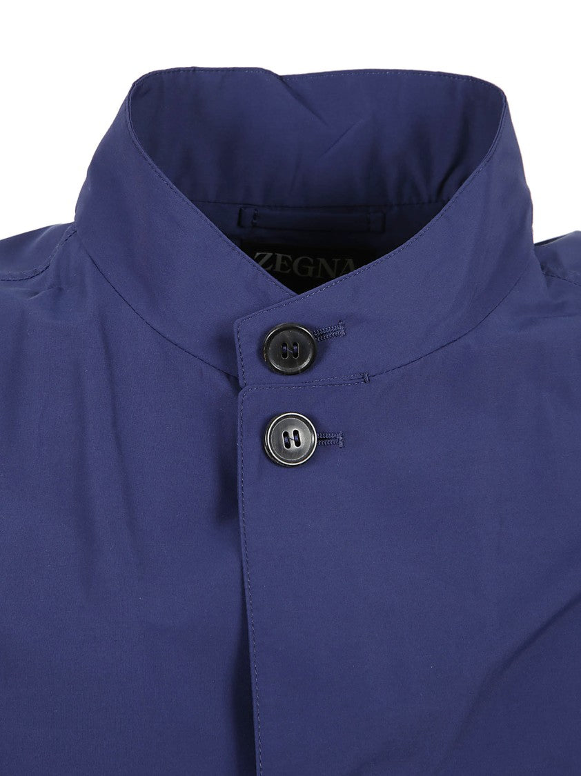 Zegna High Collar Tailored Coat With Button-Up Front