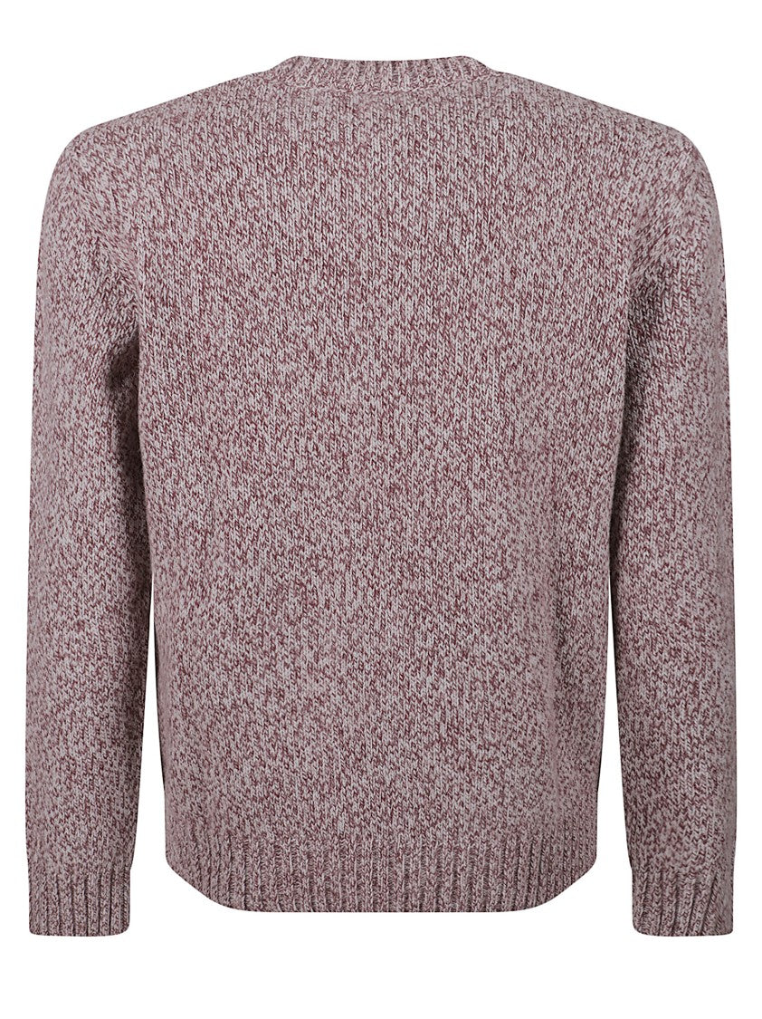 Eleventy Textured Bordeaux Knit Sweater With Classic Crew Neckline
