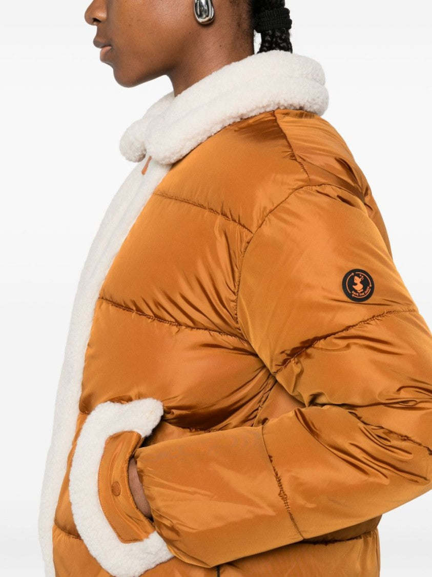 Save The Duck Cropped Puffer Jacket With Plush Shearling Collar